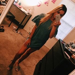 Zara Denim Frayed Bell-Sleeve Dress